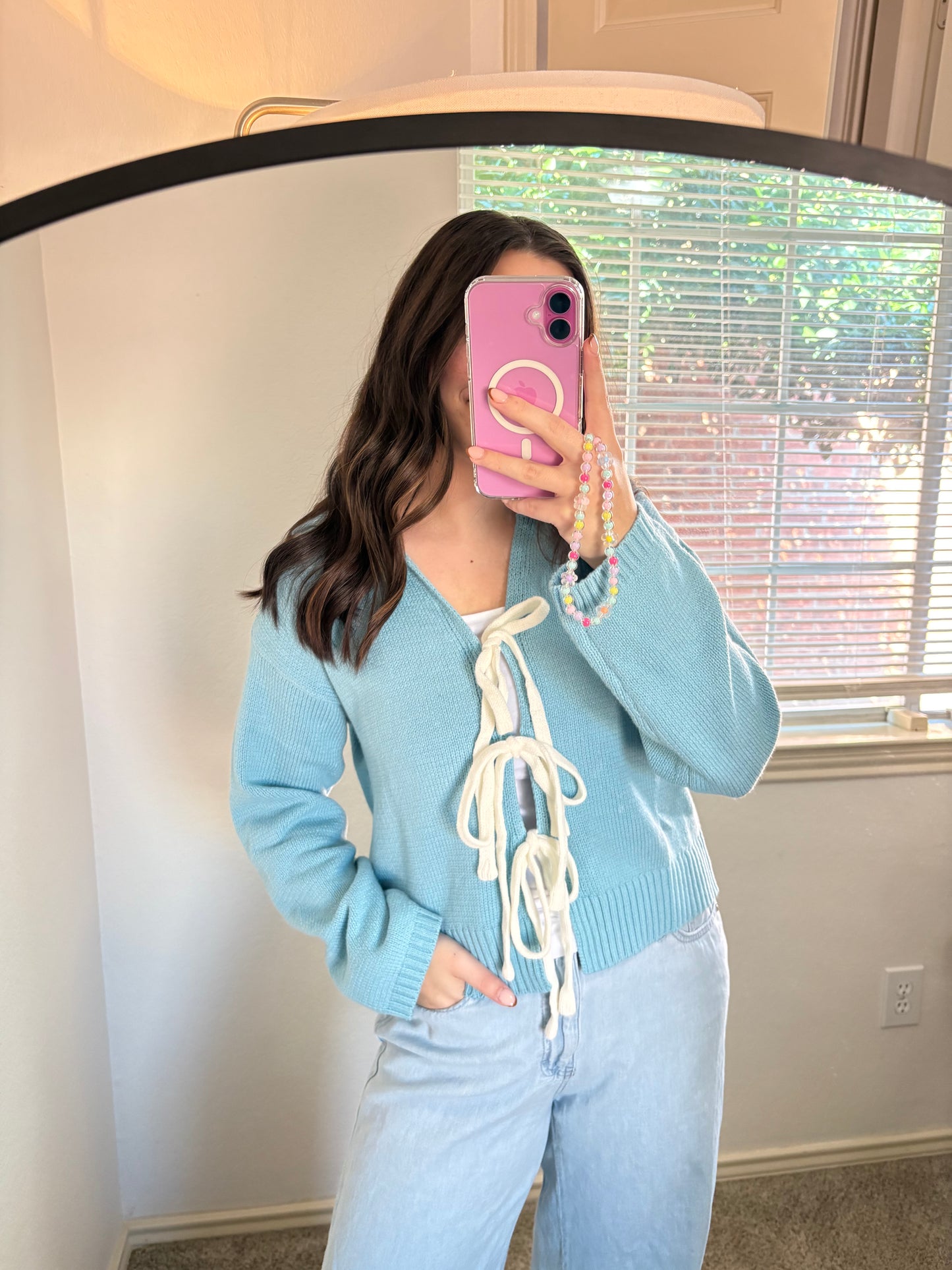 Sky Blue Tie Front Cardigan