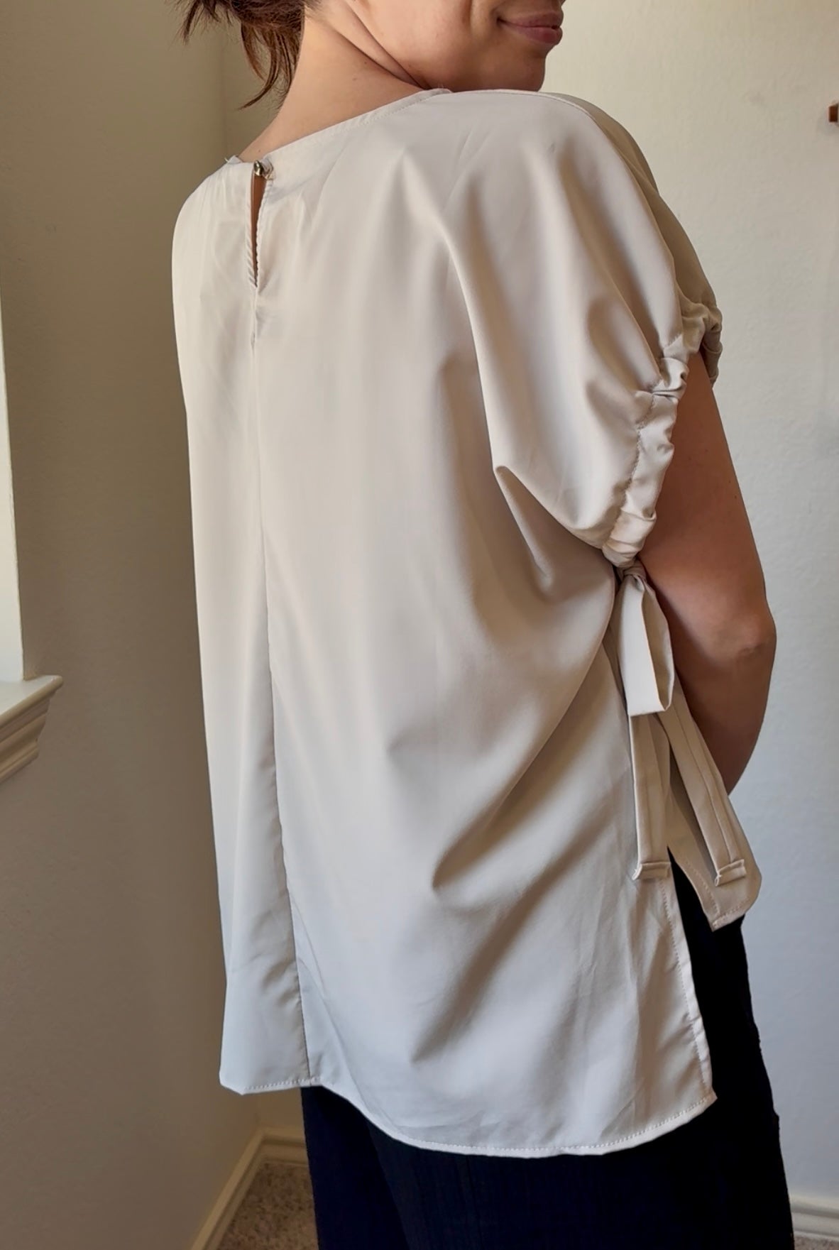 Dolman Sleeve Bow Tied High Low Solid Woven Top