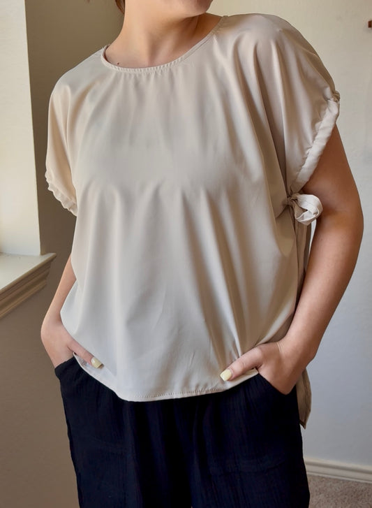 Dolman Sleeve Bow Tied High Low Solid Woven Top