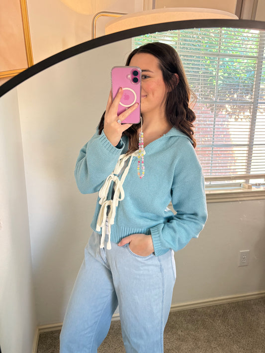 Sky Blue Tie Front Cardigan